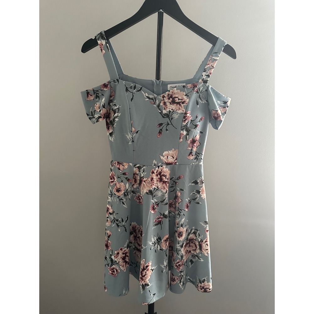 Emerald Sundae Blue Floral Cold Shoulder Skater Dress Small